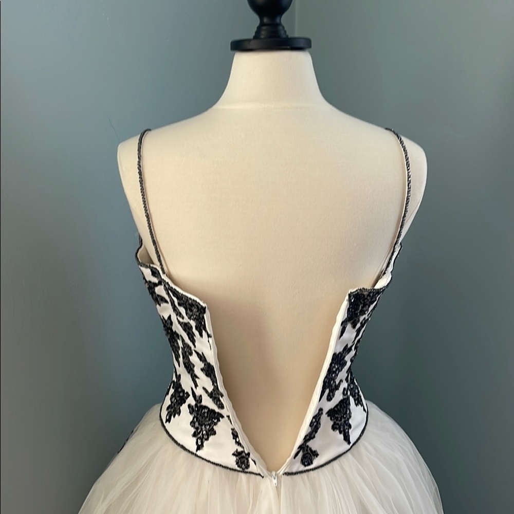 Xcite Formal Black and White Tulle Gown With Beading - Picture 9 of 10